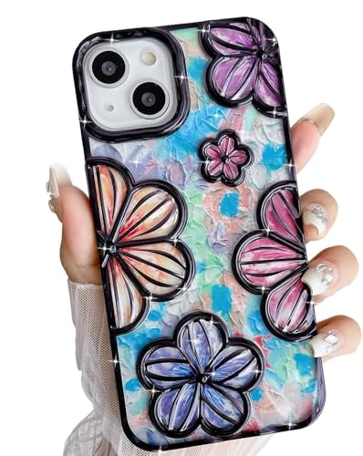 Image of mobistyle Compatible with iPhone 15 Plus Phone Case | Colorful Flower 3D Clear Cover Soft TPU Camera Protection Shockproof Back for Women Girls iPhone Case (Flower Black)