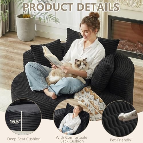 Sillón redondo plegable peluche Negro miniatura 4