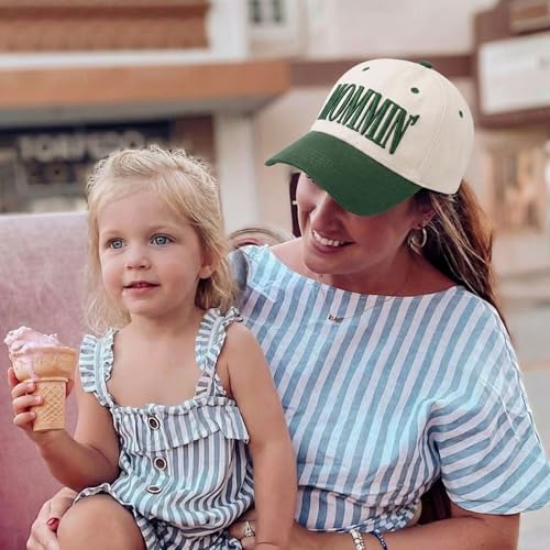 Image of Mommin Trucker Hat for Women, Vintage Two-Tone mom hat with Mommin 3D Embroidery, New Mom Gifts Mothers Day Outfits