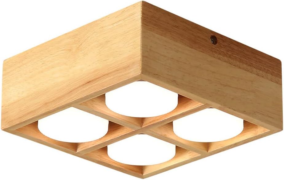 Wood Spotlight Square Ceiling Mount Light Fixtures Adjustable Surface Mounted Accent Spot Lighting Indoor, Led Directional Ceiling Spotlights for Corridor Bedroom Aisle/Wood6000K/4Light