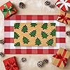 Christmas Door Mat Set 2-Piece, 17"x30" Coir Welcome Mat with Green Tree Pattern and 28"x43" Red White Plaid Rug, Layered Front Porch Combo for Holiday Entryway Outdoor Decor #1