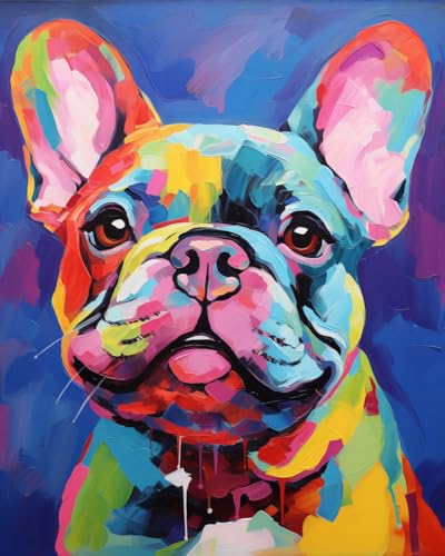 Cross-Stitch Stamped Kits, Vivacious French Bulldog Dog, DIY Designs Cross-Stitch Easy Supplies Needlework, Needlepoint Embroidery Gift for Home Decor 16x20 inch