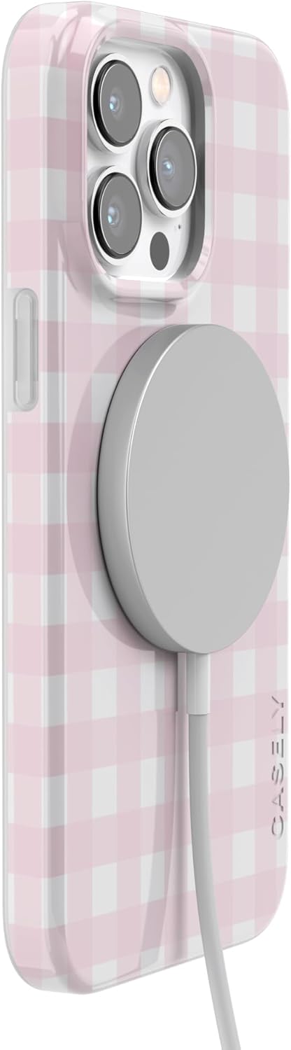 Casely iPhone 14 Pro Case | Pink Plaid | Sunday Best | Compatible with MagSafe | Classic Ultra Slim Design