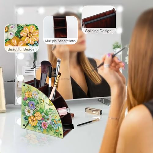 Image of Diamond Painting Kits Organizer Box, Diamond Art Green Parrot DIY Special Shape Crystal Rhinestones Partial Mosaic Handmade Making Kit Organizer Box, Home Dining Living Room Tabletop Decoration