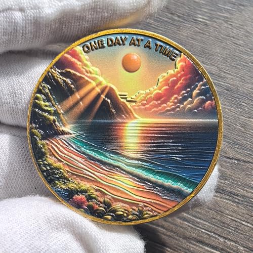 Serene Bay Serenity Prayer Sobriety Coin - Inspirational One Day at a Time Sobriety Chip AA Medallio