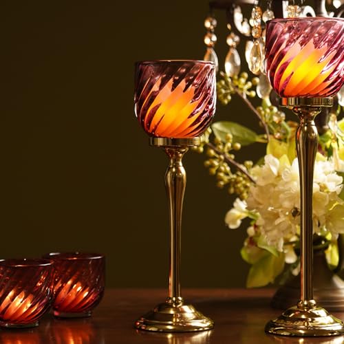 Image of Pure Home Pink Swirl Textured Hurricane - Small | Size: 9 x 9 x 21 cm | Premium Hurricanes for Everyday Styling | Table Top & Shelf Decor Showpiece | Ideal for Diwali & Festive Gifting | Home | Pack of 1