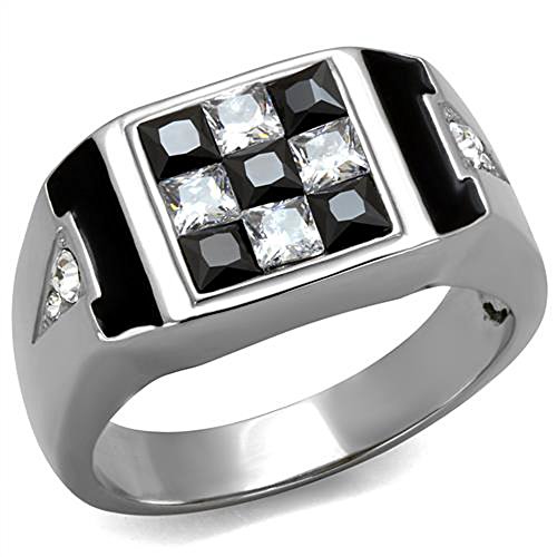 Marimor Jewelry Men's 2.56 Ct Clear & Black Princess Cut CZ Stainless Steel Fashion Ring Size 11