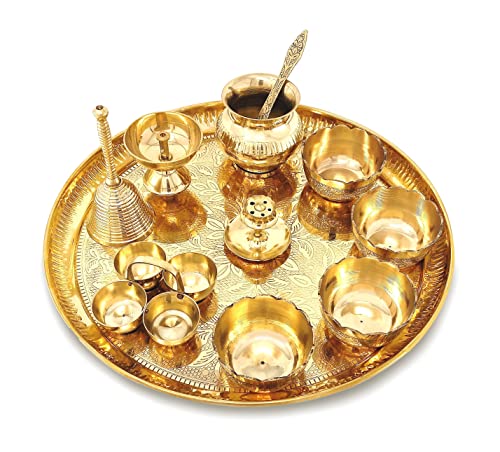 Ensemble Puja Thali en laiton de qualité supérieure signé BENGALEN