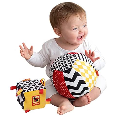 MACIK Black and white baby toys SET 2 - Baby ball + activity cube - Soft toys for babies - Newborn toys 0-3 months - Educational toys for 1 year old - Newborn baby toys - Baby toys 0-6 months Cover