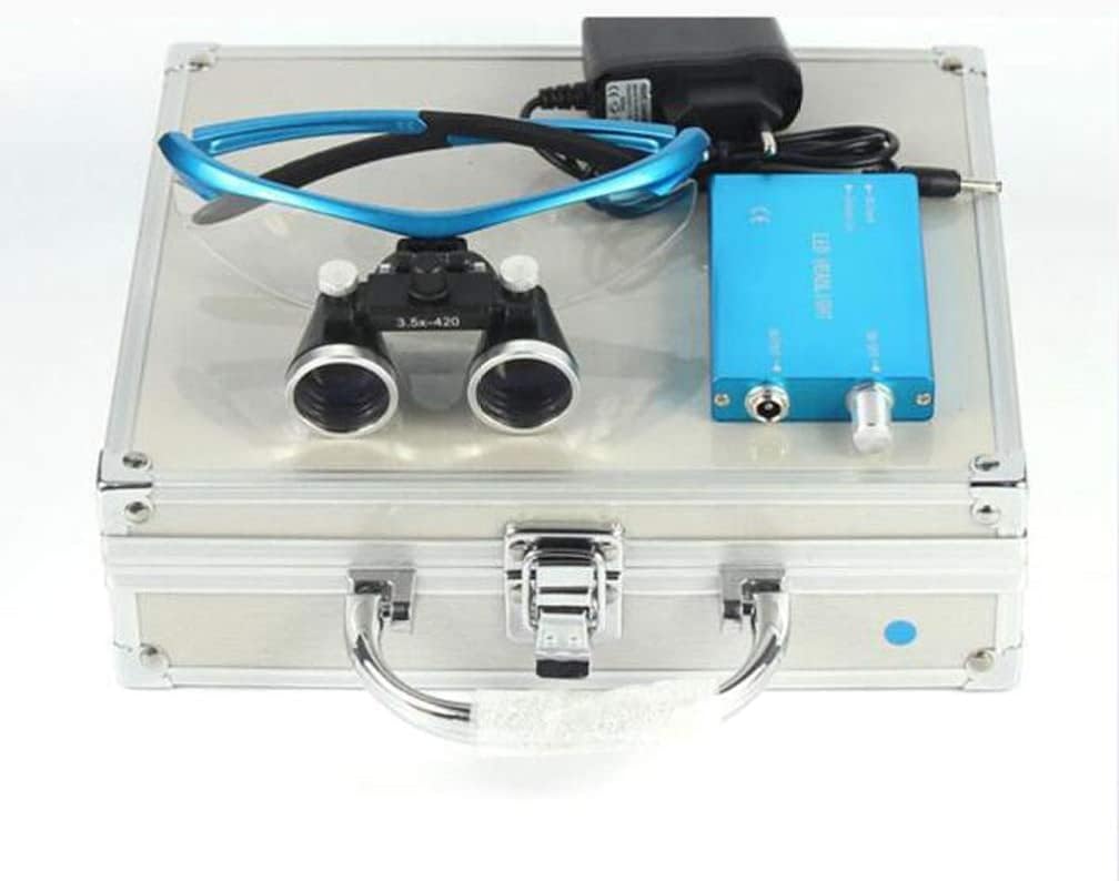 3.5X Magnifying Glasses with LED Light Dental Loupes for Surgeons and Dentists Binocular Magnifier Glasses with Handy Carry Case Blue