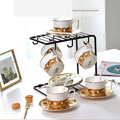 Ssrsgyp Juego De Té De 19 Piezas, Tazas Y Platillos De Café De Porcelana China con Soporte De Metal, Juegos De Tazas De… - Imagen 6