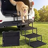 Cozila Extra Wide Dog Stairs for Car, Foldable Pet Steps for Large Dogs with Non Slip Surface, Dog Ramp for Truck and SUV, Portable Pet Stairs Supports Up to 150 Lbs (5 Steps)