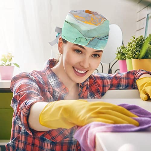 Deyya Multi Beautiful Marble Scrub Hats For Women Long Hair, Working Cap With Button & Sweatband, Unisex Tie Back Hats 2 Packs, Multicoloured 5, Medium-3X-Large #TOP4