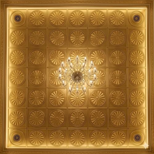 Image of Kayra Decor PVC Ceiling Panel 60x60 cm|Sunburst Panel| Champagne Gold|12 Tiles Cover 48 Sq Ft| Modern False Ceiling|Royal & Elegant Finish