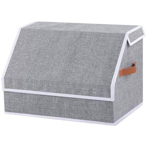 OUTBROS Storage Bins with Lids, Large Linen Fabric Foldable Storage Boxes Organizer, Closet Organizers for Clothes Storage, Grey, Large, 44 x 30 x 29cm, 1-Pack