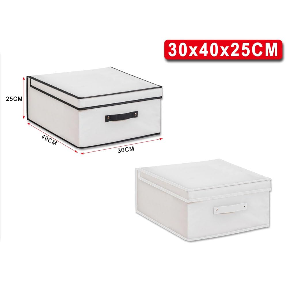 Genérico Cajas de Almacenamiento de Tela, 30 x 40 x 25 cm, Plegables con Asas, Cestas Grandes, Color Blanco Roto
