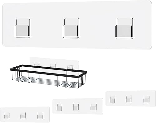 Organizador de ducha – Ganchos adhesivos de repuesto, paquete de 4 unidades, transparentes, fuertes para baño/cocina