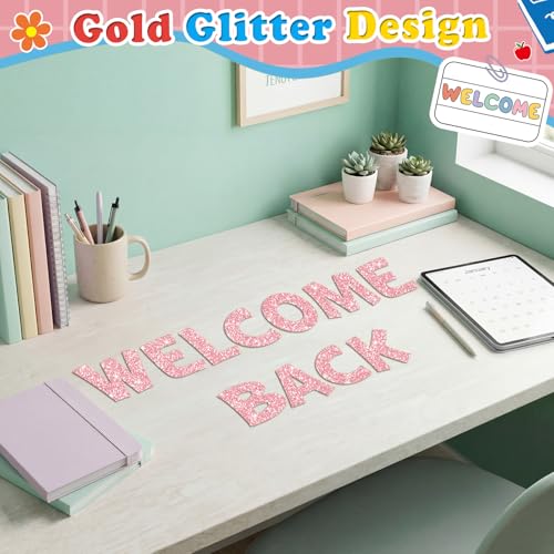 Image of Colarr 144 Pcs Glitter Bulletin Board Letters for Classroom Alphabet Punctuation Symbol Cutout Die-Cut Poster Letter with Adhesive Dot School Party Holiday Decor Display (Light Pink,4 Inch)