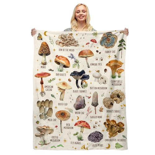 Mushroom Blanket Mushroom Gifts for Women Men Mushrooms Illustration Throw Blanket Soft Cozy Flannel Fleece Mushrooms Decorations Blankets Throw for Bed Couch Sofa Home Decor 50x 40