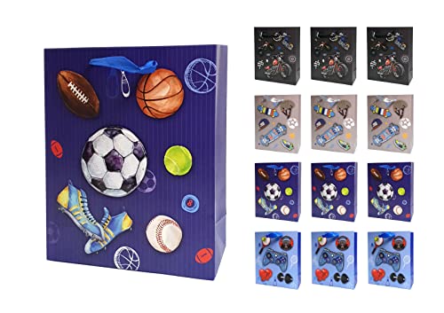 Image of Crackles Games and Sports Theme Printed Paper Bags for Gifting Eco Friendly Gift Paper Bags with Handles (Pack of 12)