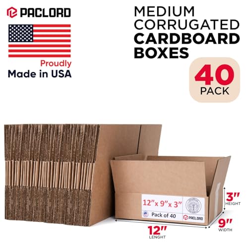 Image of Small Cardboard Boxes 12 inchL x 9 inchW x 3 inchH (Pack of 40) - USA-Made Packing Boxes for Moving, Shipping, or Storage - USPS, UPS, FedEx Approved - Professional Packing Supplies for Moving