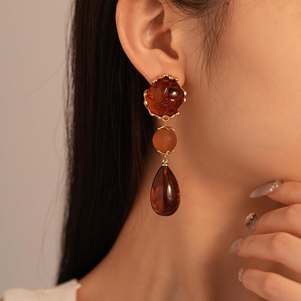 Statement Brown Crystal Tear Drop Dangling Earring for Women Vintage Delicate Waterdrop Resin Earrings Unique Trendy Y2K Birthday Party Jewelry Gift - Image 3