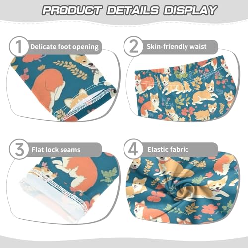 Wusikd Cute Dogs Colorful Girls' Leggings Toddler Doodles Leaves Flowers Kids Yoga Pants Dance Active Tights 4T3