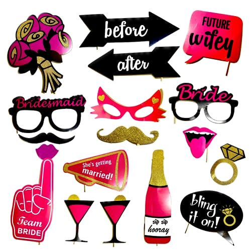 Image of WANNA PARTY Bride to Be Props - Team Bride Photo props - Bridal Shower Props for Bride /Bride to Be Props and Decoration Set for Bachelorette Party Photo Props, Weddings - Pack of 20