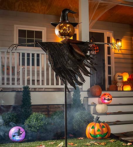 Espantapájaros solar de Halloween con cabeza de calabaza Plow & Hearth para jardín de 48 pulgadas 3