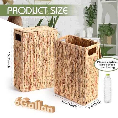 Image of Vesici 6 Gallon Wicker Waste Basket with Lid Wicker Trash Can with Built-in Handles Handwoven Garbage Can for Bedroom, Bathroom, Kitchen, and Office