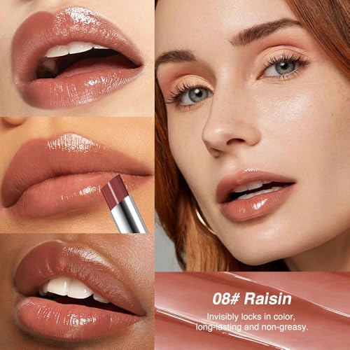 Image of Deep Berry & Raisin Nude Honey Tinted Lip Balm for Women, Hydrating Lip Oil Stick Lip Gloss Lipstick for Mature Skin, Sheer Moisturizing Lip Tint Balm with Natural Shine, Vegan & Cruelty-Free