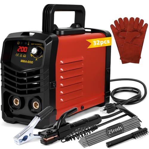 Image of 200Amp Welding Machine with 25 Rods, Portable 110V ARC Stick Welder for 1/16"-1/8" Rod, Synergic Control, IGBT Inverter with Hot Start & Anti-Stick, All-in-One Starter Kit for Home & DIY