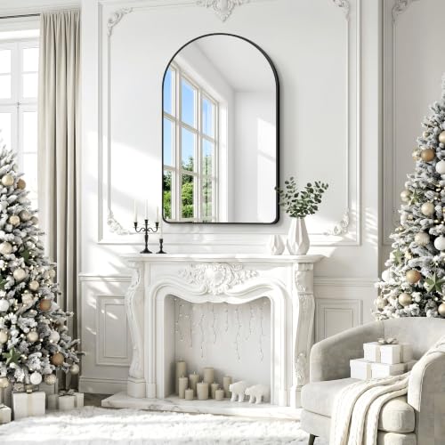 Image of BONEWEI Arched Wall Mirror,32x48 inch Black Arched Mirror Bathroom,Large Vanity Mirror for Over Sink Metal Frame,Tempered Glass Arch Mirrors for Bedroom,Entryway,Living Room,Home Decor Shatter-Proof