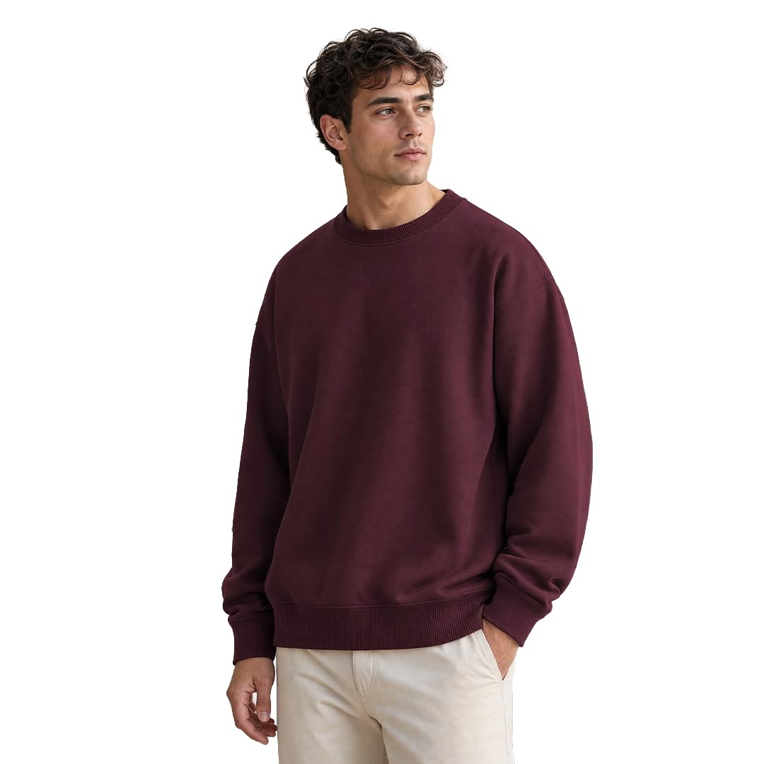 NOBERO Stylowe bluzy oversize dla mężczyzn | 280 g/m² bawełna bogaty polar jednolity oversize luźny krój bluzy męskie | stylowa i swobodna bluza zimowa dla mężczyzn