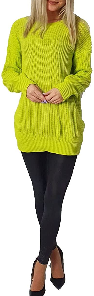 FAIRY BOUTIQUE Womens Chunky Knit Jumpers Winter Warm Fishnet Jumper Top Baggy Pullover Sweater (Lemon UK 8-10)