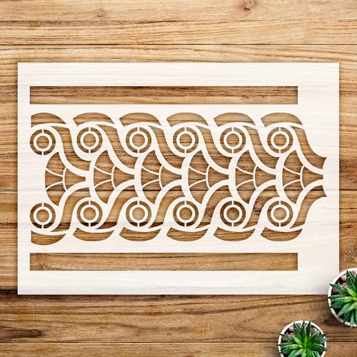 Fan Circle Band Pattern Stencil for Walls and Crafts, Reusable Mylar Template, Ideal for Greek backsplash, Home Decor, and DIY Projects - Size A4 (11.0