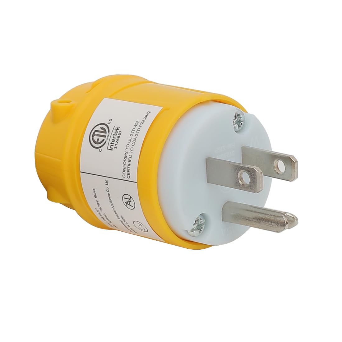[2-Pack] USA 3-Prong Male AC Plug, ETL Nema 5-15P 3 Pole Straight Blade DIY Rewirable, 15A 125V USA 3Pin Connector, Nema 5-15 Male US 3Pole AC Power Plug, Yellow