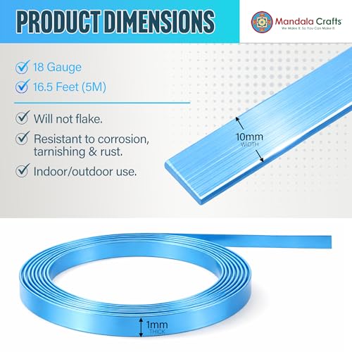 Image of Mandala Crafts 10mm Sky Blue Flat Aluminum Crafting Wire for Sculpting | 16.5 FT, Anodized, Colored, Tarnish Resistant, Bendable, Flexible, for Jewelry Making, Bezel, Bonsai, Armature, Outdoor