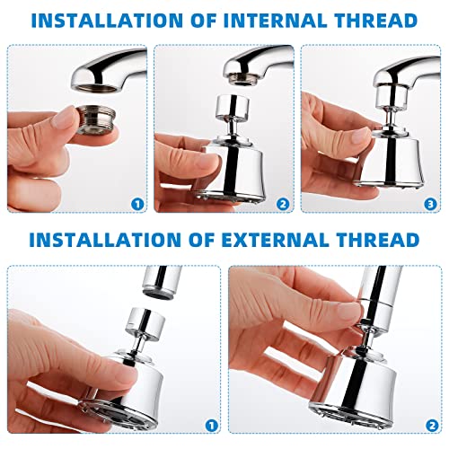 Swivel Faucet Head for Kitchen Sink, Kitchen Faucet Attachment with 2 Ball Joint, Sink Nozzle Sprayer Attachment, 360° Kitchen Faucet Aerator Replacement, Chrome Polished