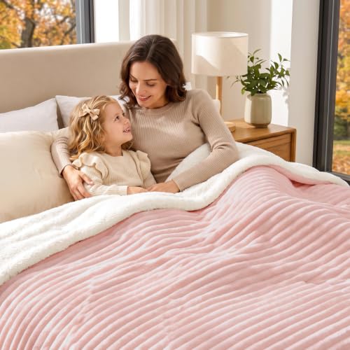 Image of BEDELITE Soft Sherpa King Blanket for Couch, Fluffy Gift, Pink, 104x90