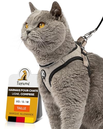 Tierhood Ensemble de Harnais pour Chat avec Laisse pour Une liberté contrôlée Harnais Souple Confortable, réglable et Robuste pour Chats Actifs (Gris, M)