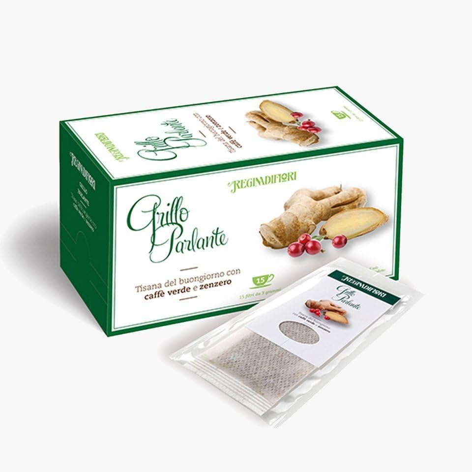 6 CONFEZIONI DI TISANA REGINA DI FIORI GRILLO PARLANTE CON CAFFÈ VERDE E