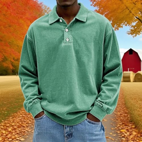 Mokaloha Vintage Long-Sleeved Polo, Men's Fashion Retro Washed Distressed Cotton Lapel Long Sleeve Polo Shirt4