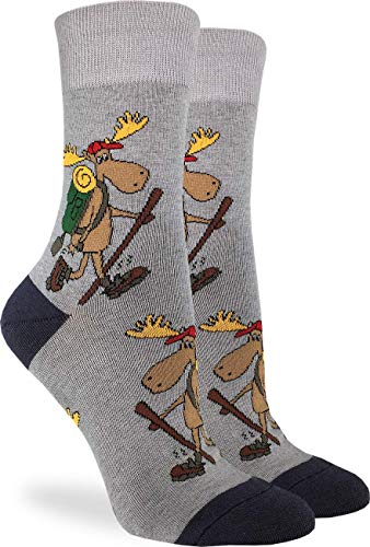 Good Luck Sock Women's Hiking Moose Socks - Grey, Adult Shoe Size 5-9