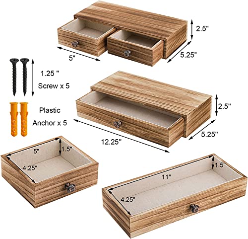 Yesland RUSTIC WOOD WALL SHELVES 2 Packs Floating Nightstand With Drawer thumb #2
