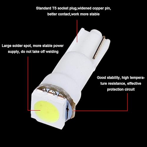 Miniatura 6 de cciyu 20 unidades Xenon blanco auto T5 cuña 17 37 70 5050 1SMD conjunto de paneles LED lámpara Dash focos con tomas torcidas