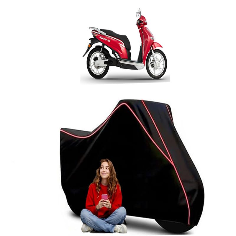 Image of OKHI-90 Scooty Bike Cover Water Resistant Outdoor Use Universal Fit Scooters Motorcycles Heavy Duty UV Protection Dust Rain Scratch Resistant Elastic Bottom Black Blue Piping