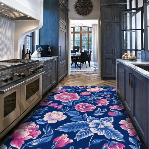 Tapis fleurs traditionnelles chinoises de style oriental bleu et violet