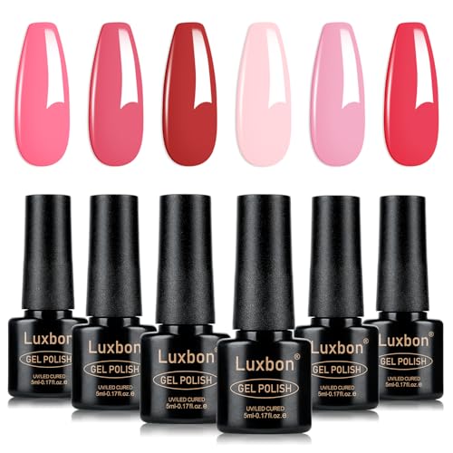 Luxbon 6 pz Smalto Gel Semipermanente Set - Colore Primaverile Set Smalto Gel di Lunga Durata, uv led Soak Off Nail Art Designs Manicure Kit 004