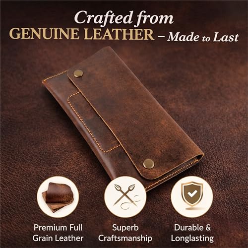 Image of Leather Money Bag Currency Organiser Pouch, Dollar Bills Holder, Bills Organizer with Mobile Pocket, Money Envelope For Men and Women (Brown)